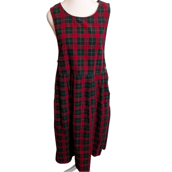 Fads Dresses & Skirts - VTG Fads Long Jumper Dress Red Tartan Plaid Bedford Fair Dark Academia Sz 12p